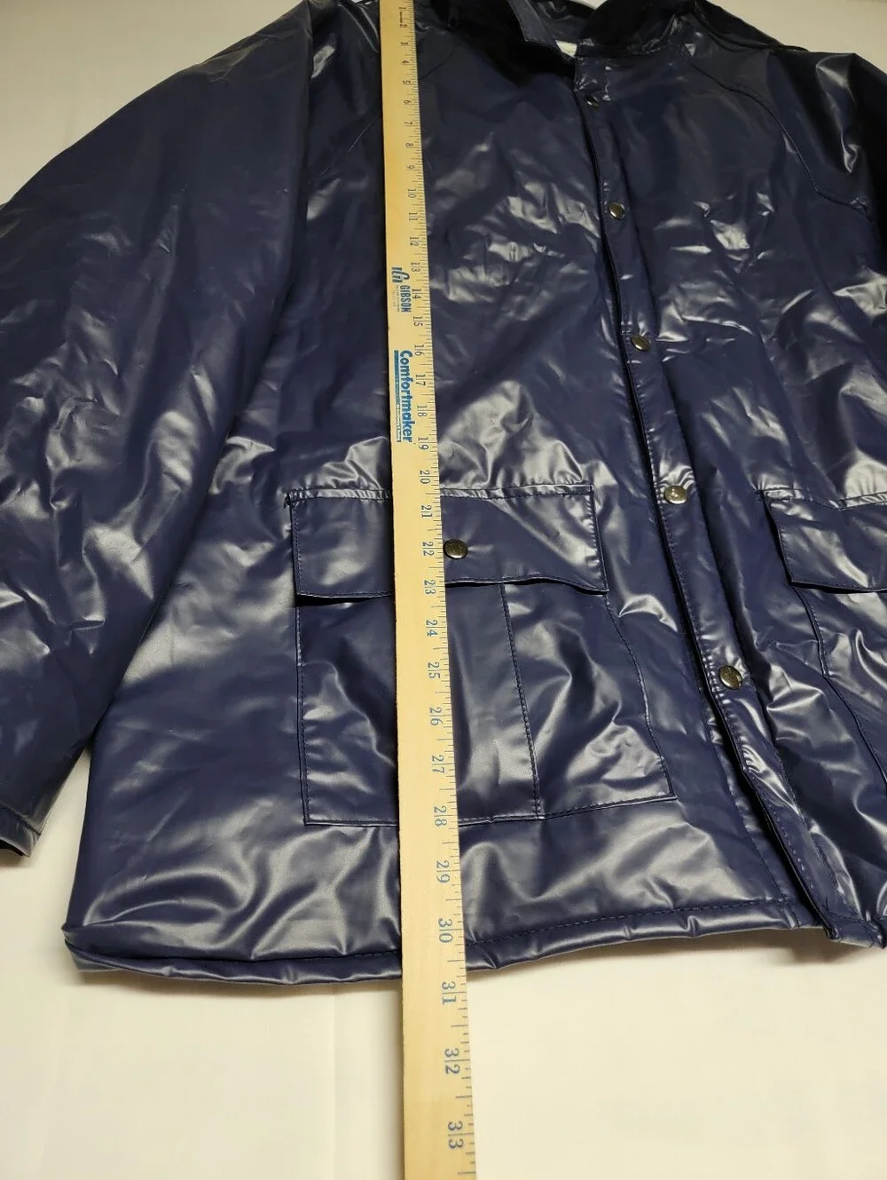 Vintage Duck Bay Heavy PVC Raincoat Flannel Lined Blue Shiny Jacket XL Gorpcore